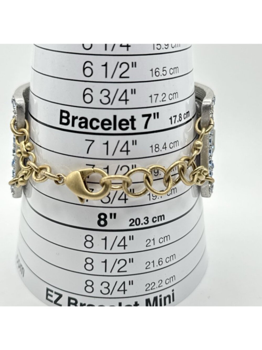 Lulu Frost for J Crew Bracelet Panel Ice Blue Rhinestones Antiqued Gold Chain - Picture 5 of 12
